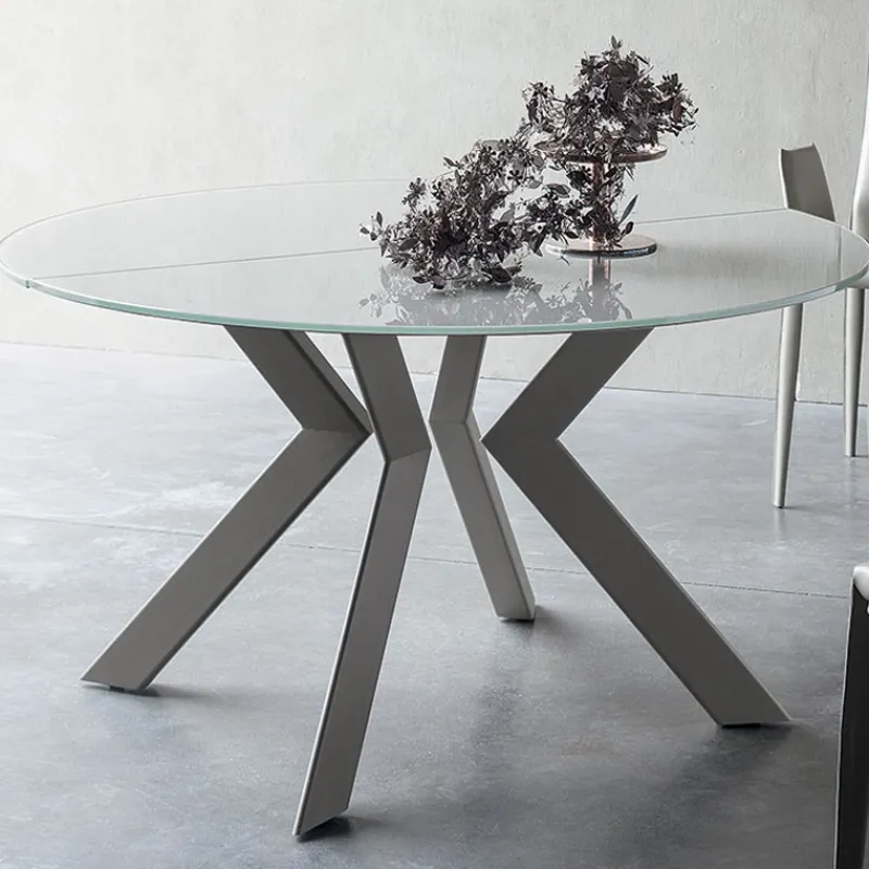 Tomasella Zoe Table ronde design extensible en verre extralight blanc et métal> Table De Salle à Manger