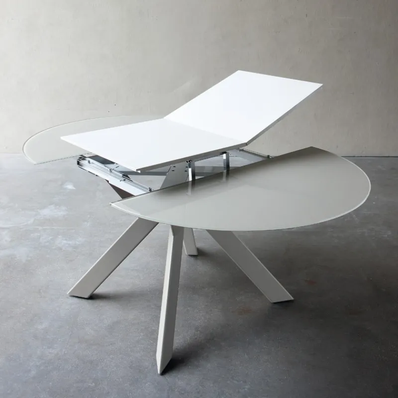 Tomasella Zoe Table ronde design extensible en verre extralight blanc et métal> Table De Salle à Manger
