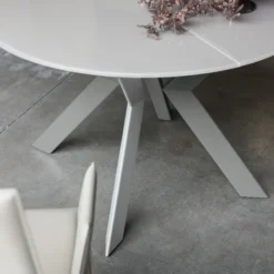 Tomasella Zoe Table ronde design extensible en verre extralight blanc et métal><noscript><img width=